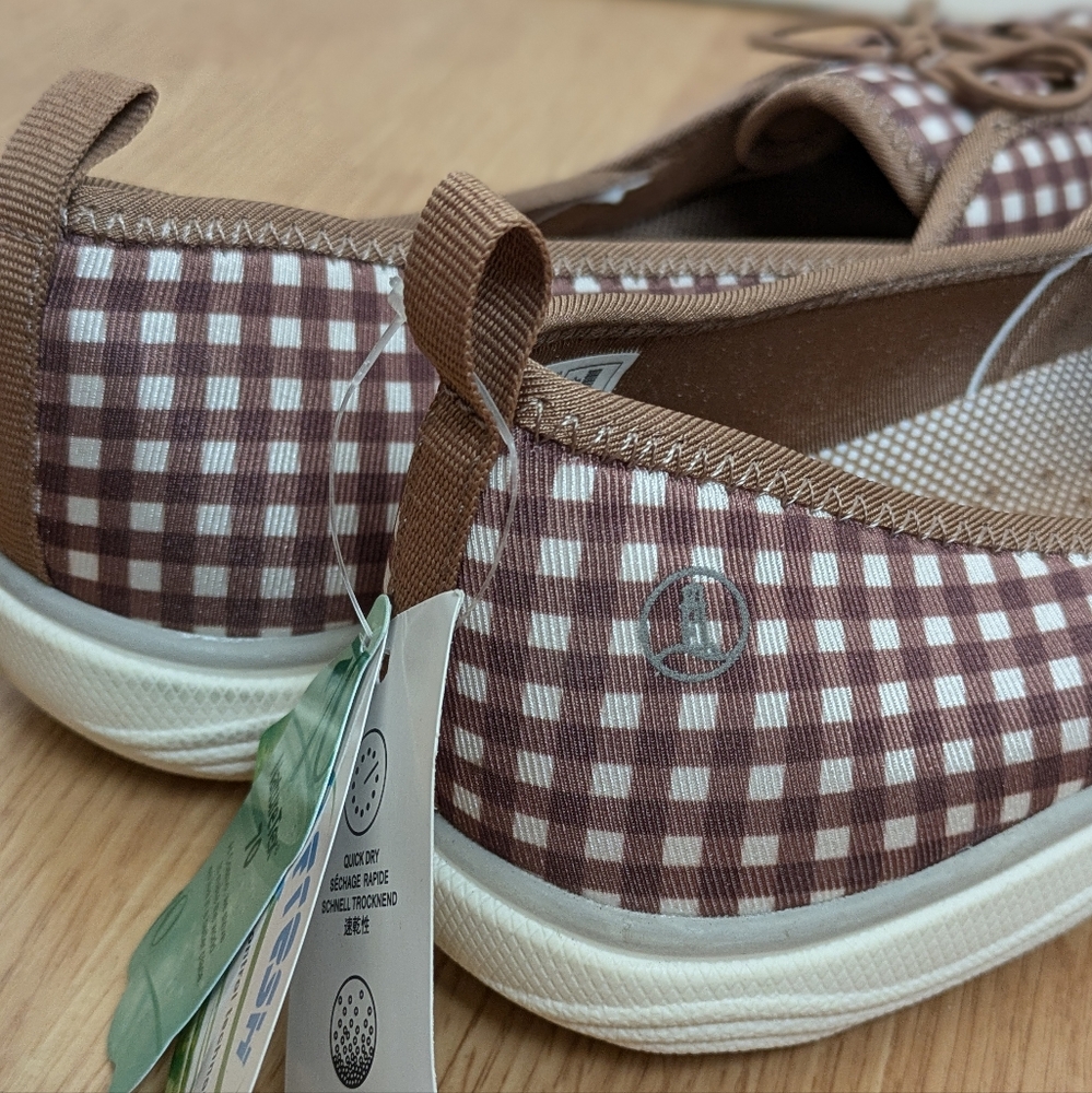 🆕 Land's End Women's Checkered Tan Brown White Flats Shoes Size 10 - Picture 13 of 16